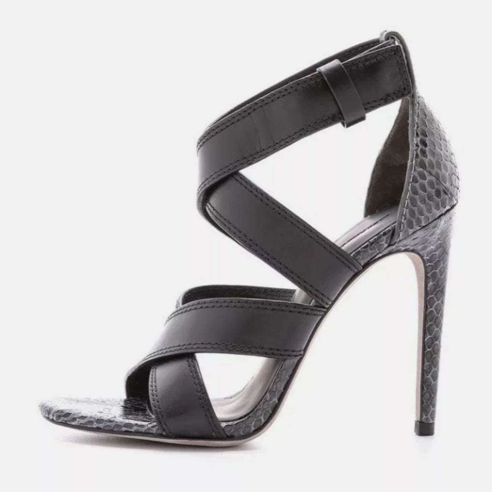 Alexander Wang Linda Black Gray Heels snake 38.5 8